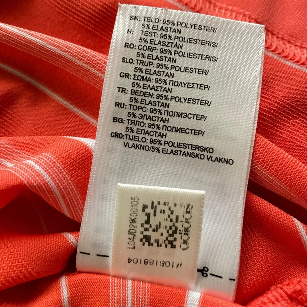 Adidas Puremotion Golf Polo Shirt Orange White Striped Short Sleeve Men's S